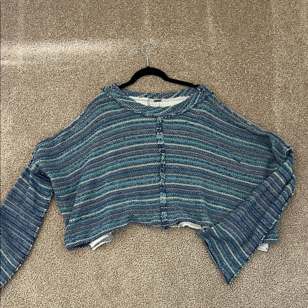 Free People Blue Striped Long Sleeve Top
